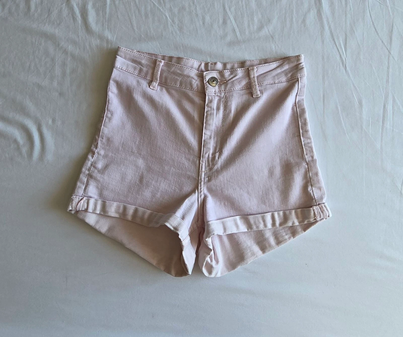 Short em jeans rosa claro 36 S Divided H&M short cintura alta com pregas – photo 2